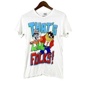 Looney Tunes Graphic Tee Bugs Taz That's All Folks Short Sleeve White - S